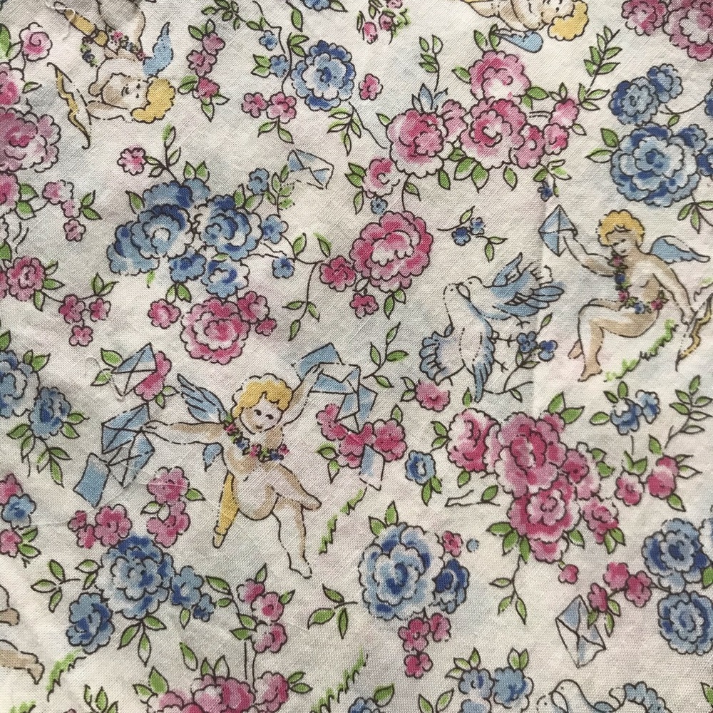 Vintage Cotton Fabric Angel Cherub Print Half Yard